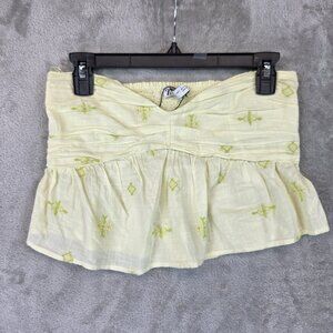 Zara Top Womens Small Yellow Embroidered Peplum Strapless Boho Cotton Smocked